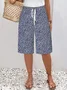 Women's Spring and Summer Floral Print Casual Straight Tie Cropped Pants