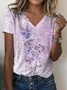 Loose V Neck Striped Casual T-Shirt