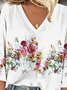 V Neck Floral Casual Loose Blouse