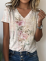 Loose V Neck Striped Casual T-Shirt