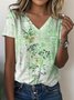Loose V Neck Striped Casual T-Shirt