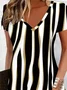 Women's Striped Spring Print Casual V-Neck Short Sleeve Dress