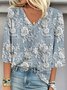 Casual Loose V Neck 3D Printing Blouse