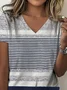 Print Casual V Neck Short Sleeve T-Shirt