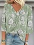 Casual Loose V Neck 3D Printing Blouse