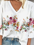 V Neck Floral Casual Loose Blouse
