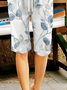 Women's Spring and Summer Floral Print Casual Straight Lace-up Pants