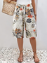 Women's Spring and Summer Floral Print Casual Straight Lace-up Pants