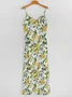 Vacation Regular Fit V Neck Lemon Dress With No