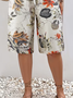 Women's Spring and Summer Floral Print Casual Straight Lace-up Pants