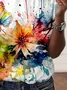 Women's Spring and Summer Floral Print Casual Short Sleeve Crew Neck T-Shirt