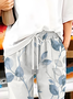 Women's Spring and Summer Floral Print Casual Straight Lace-up Pants