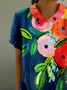 Shawl Collar Floral Loose Casual T-Shirt