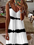 Women's Spring and Summer Striped Printed Casual V-Neck Suspender Dress