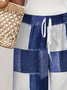 Women's Spring and Summer Plaid Print Casual Straight Lace-up Pants