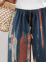 Women's Spring and Summer Contrast Color Printed Casual Straight Lace-up Pants