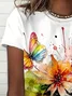 Women's Spring and Summer Floral Print Casual Short Sleeve Crew Neck T-Shirt