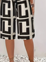 Women's Spring and Summer Geometric Print Casual Straight Lace-up Pants