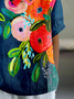 Shawl Collar Floral Loose Casual T-Shirt