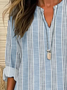 Women's Spring and Summer Striped Printed Casual Long Sleeve V-Neck Shirt