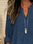 Women's Spring and Summer Imitation Denim Printed Casual Long Sleeve V-Neck Shirt