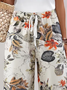 Women's Spring and Summer Floral Print Casual Straight Lace-up Pants