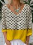 Jersey Casual V Neck Multicolor Block T-Shirt