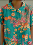 Floral Shawl Collar Casual T-Shirt