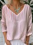 Casual V Neck Striped Loose T-Shirt