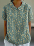 Women's Floral Spring Print Lapel Short Sleeve Shirt