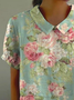 Women's Floral Spring Print Lapel Short Sleeve Shirt