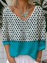 Jersey Casual V Neck Multicolor Block T-Shirt