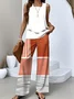 Casual Striped Regular Fit Crew Neck Two-Piece Set With No