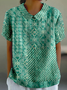 Vintage Shawl Collar Multicolor Block T-Shirt