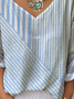 Casual V Neck Striped Loose T-Shirt