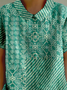 Vintage Shawl Collar Multicolor Block T-Shirt