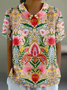 Casual Ethnic Loose Shawl Collar T-Shirt