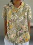 Women's Floral Spring Print Lapel Short Sleeve Shirt