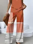 Casual Striped Regular Fit Crew Neck Two-Piece Set With No