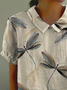 Women's Spring Dragonfly Print Lapel Short Sleeve Shirt