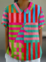 Casual Loose Shawl Collar Striped T-Shirt