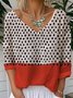 Jersey Casual V Neck Multicolor Block T-Shirt