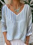 Casual V Neck Striped Loose T-Shirt