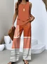 Casual Striped Regular Fit Crew Neck Two-Piece Set With No