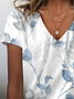 Women's Spring and Summer Floral Print Casual V-Neck Short Sleeve T-Shirt
