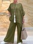 Casual Plain Crew Neck Top With Pants Two-Piece Set