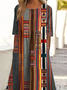 Loose Simple Crew Neck Multicolor Block Dress With No