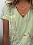 Women's Spring and Summer Floral Print Casual V-Neck Short Sleeve T-Shirt