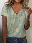 Women's Spring and Summer Floral Print Casual V-Neck Short Sleeve T-Shirt