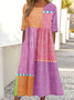 Multicolor Block Crew Neck Loose Casual Dress With No